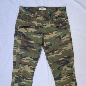 F21 Distressed Camo Cut Offs